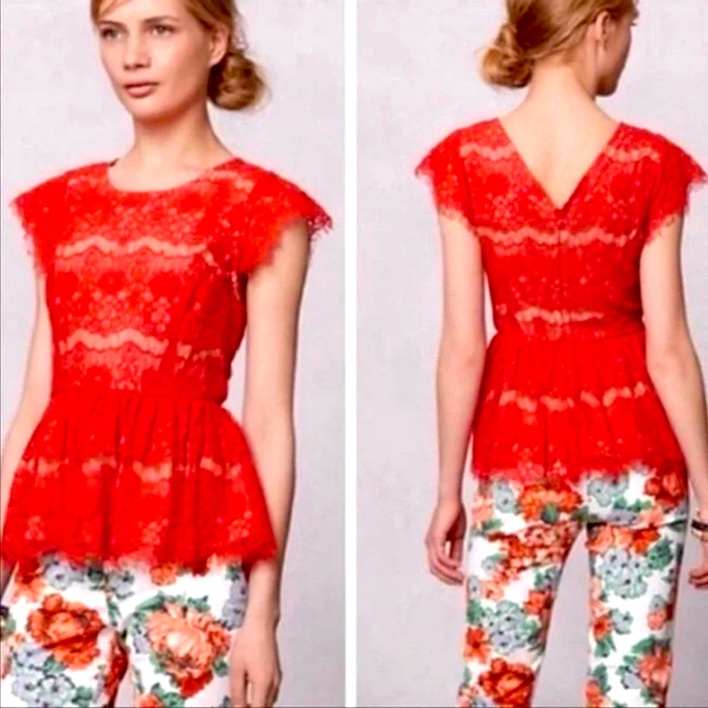 Anthropologie Maeve Red Lace Top size S